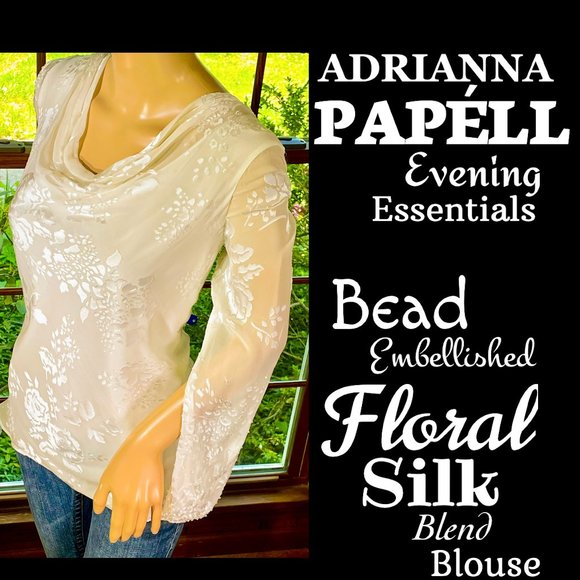 Adrianna Papell Tops - ▪️ADRIANNA PAPELL▪️Bead Embellished Floral Overlay Silk Blend Evening Blouse